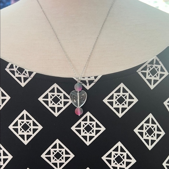 Chic Pink and Silver Heart Necklace - Picture 3 of 5
